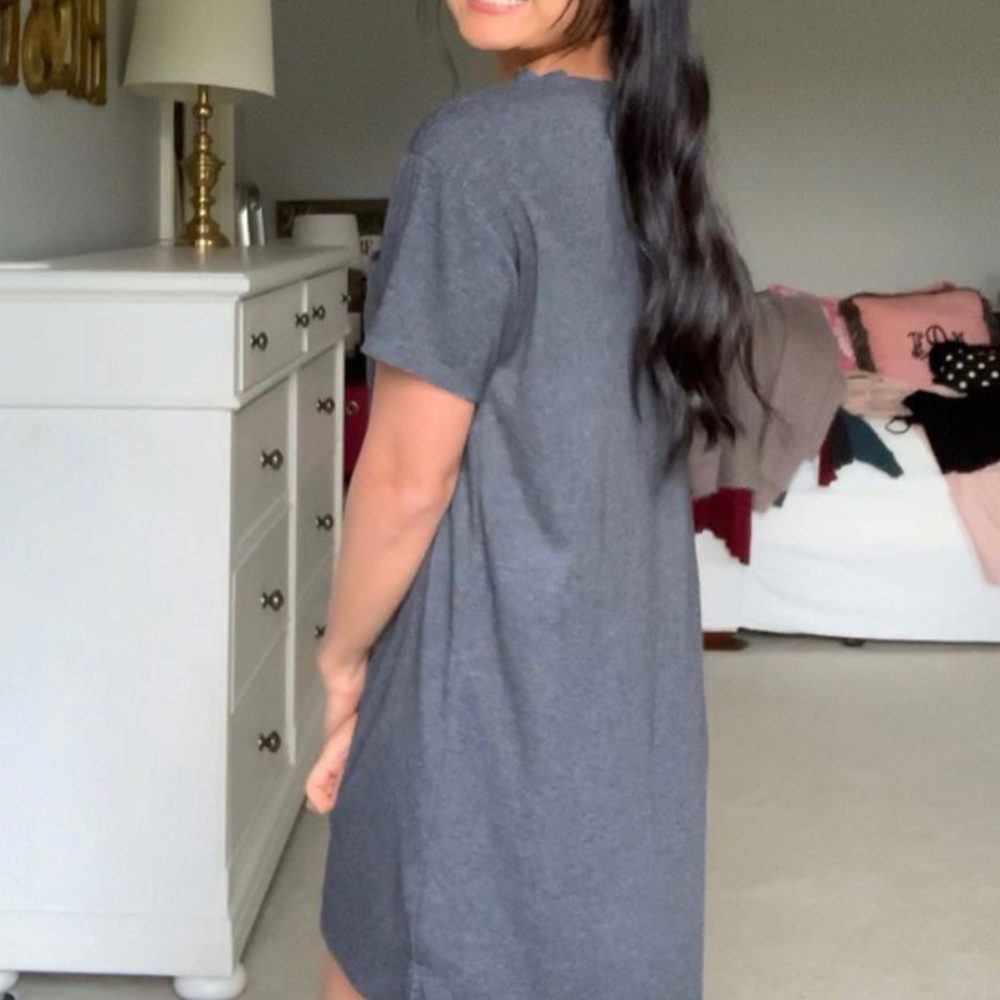 Dark Grey Short-Sleeve T-Shirt Dress w/Frocket
